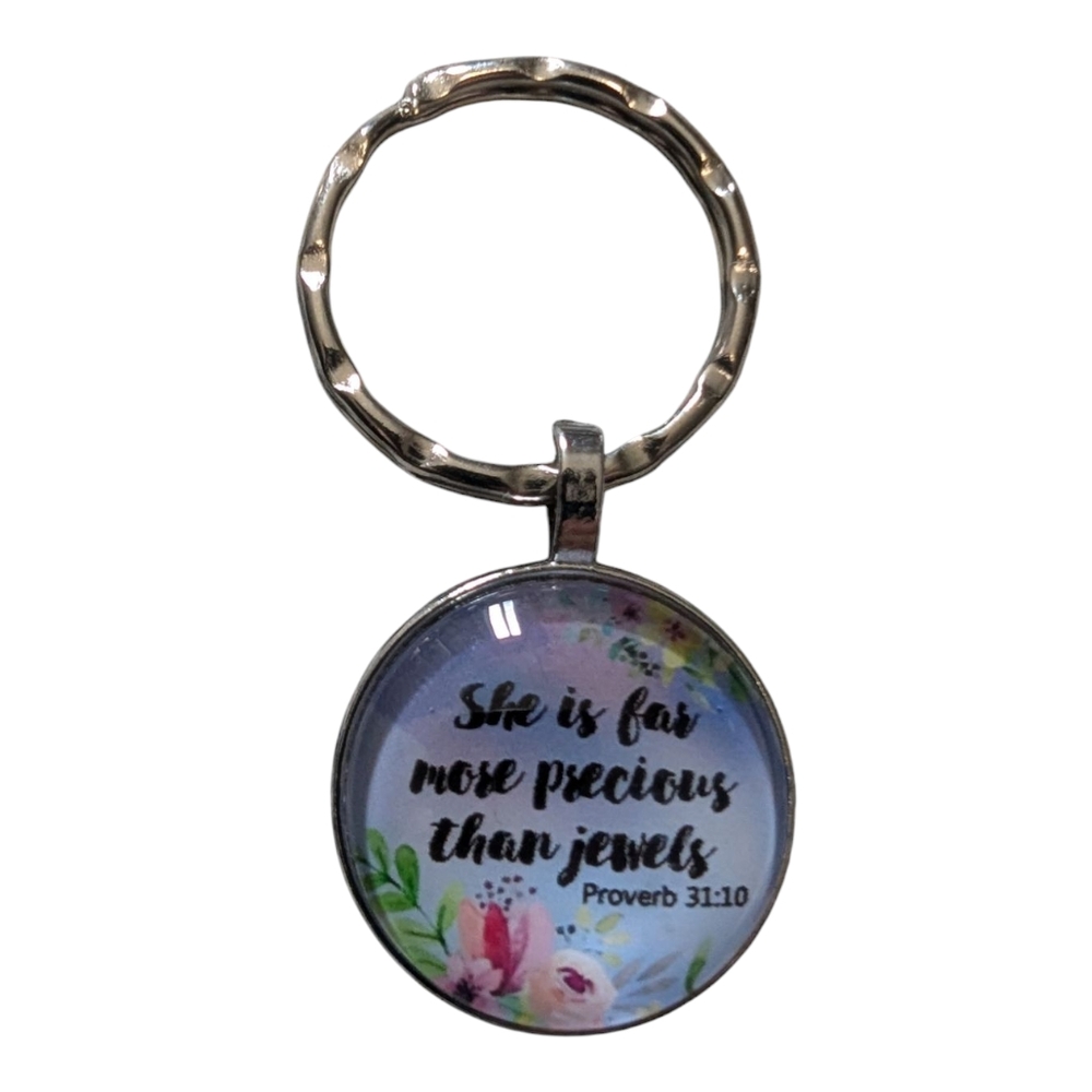 Keychain Inspirational Floral Verse Pink Round NEW A-019